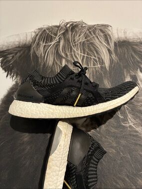 adidas Black Knit Ultra Boost with White Midsole and Gold Accent
